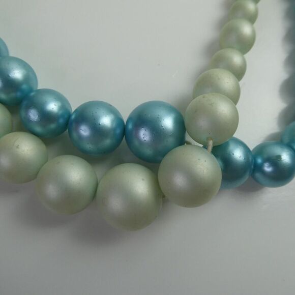 Vintage Graduated Round Bead Beaded Blue Mint Green Retro Mod Necklace 2 Strand - Picture 4 of 7